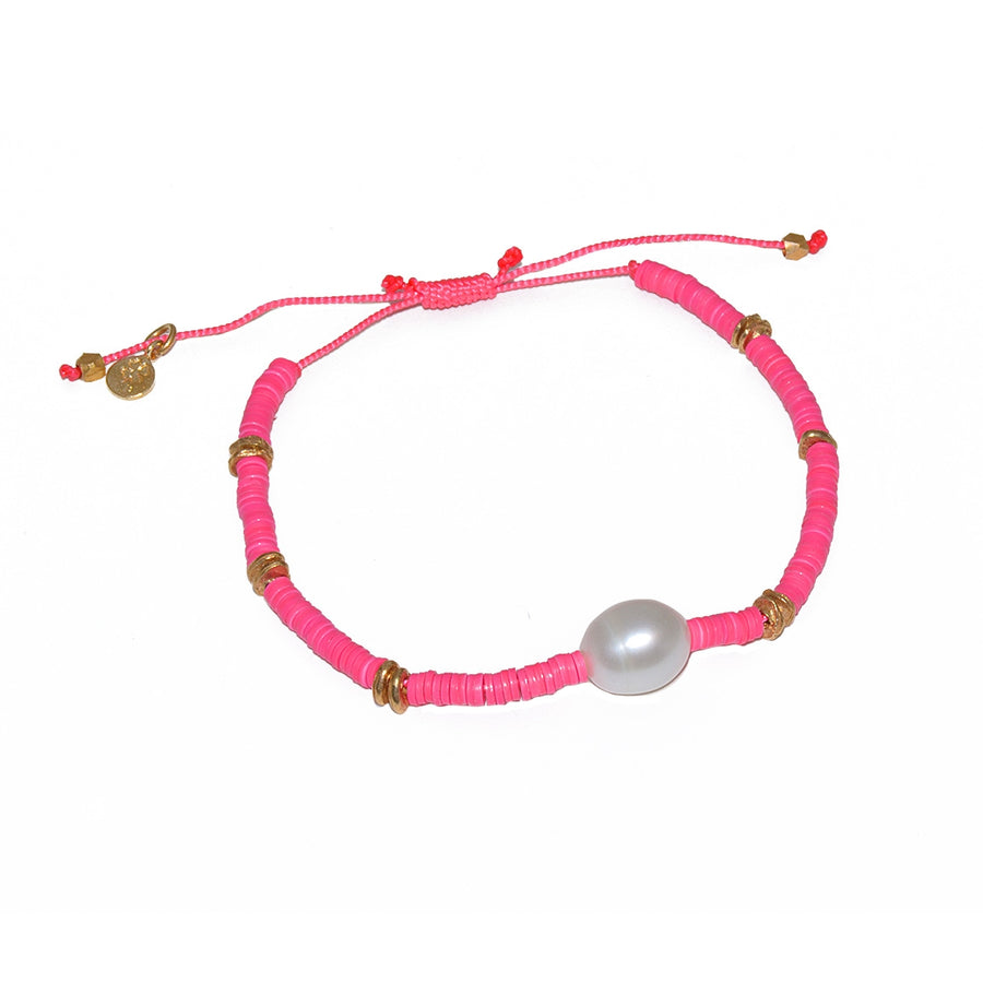 Bracelet vinyle rose et perle de culture