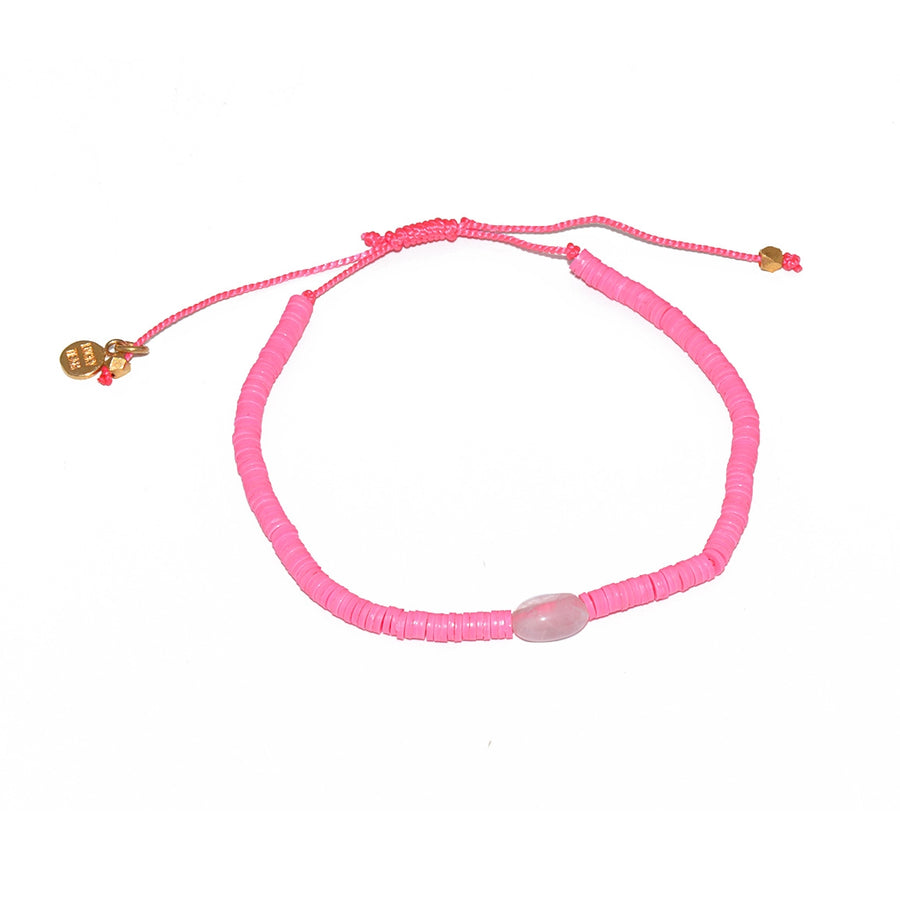 Bracelet vinyle rose et quartz rose