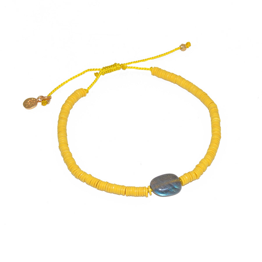 Bracelet vinyle jaune et labradorite
