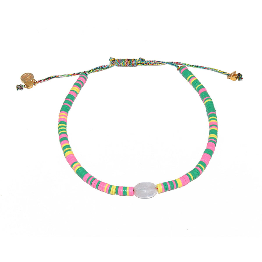 Bracelet vinyle multicolor et pierre de lune