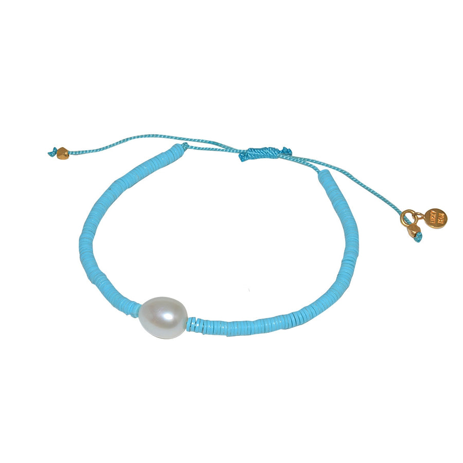 Bracelet vinyle turquoise et perle de culture