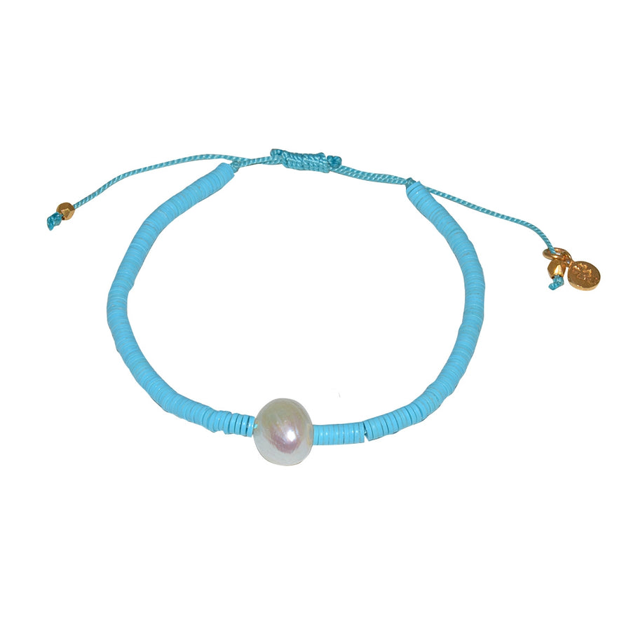 Bracelet vinyle turquoise et perle de culture