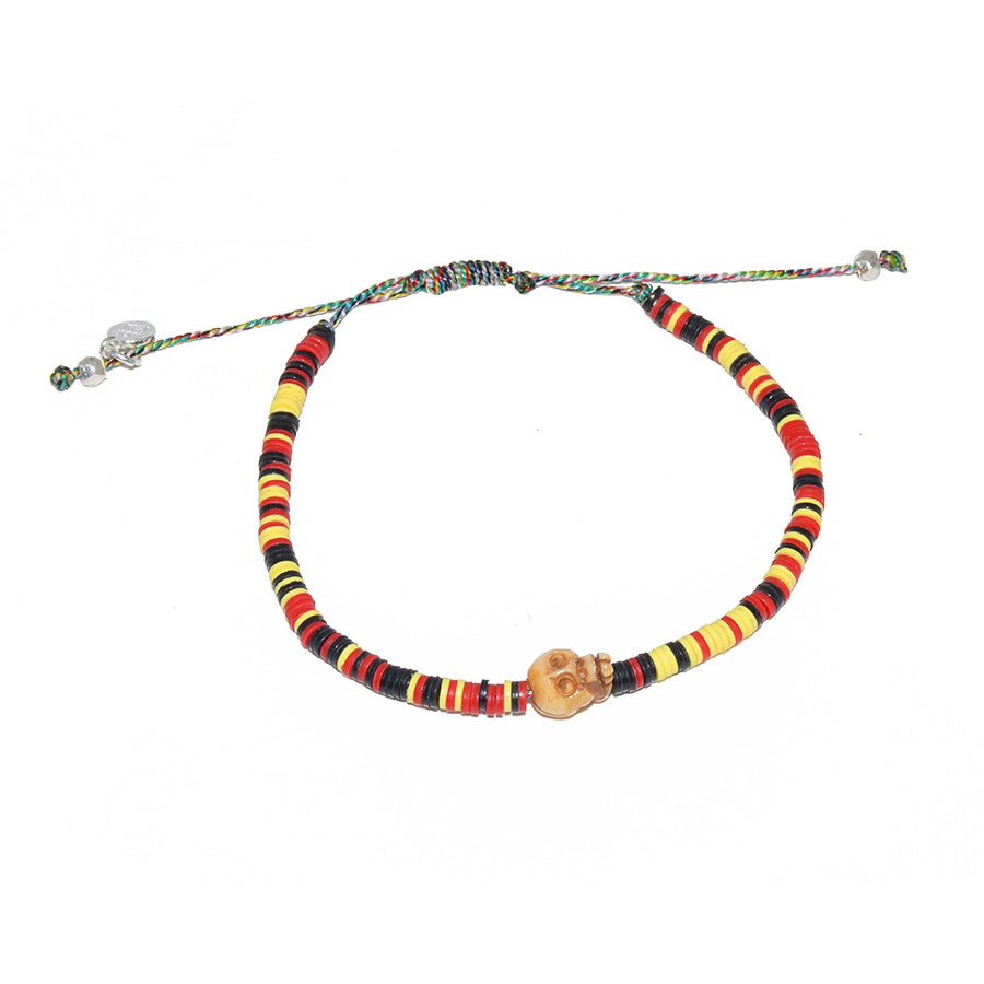 Bracelet vinyle multicolore et crane en os