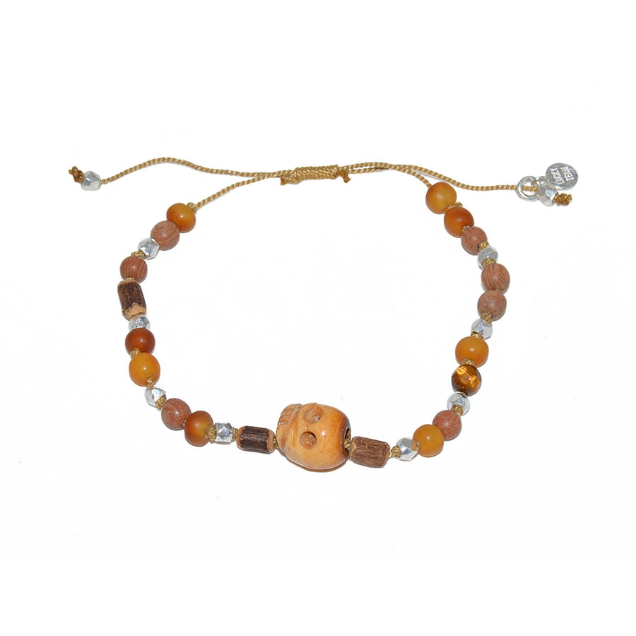 Bracelet perles bois et crane
