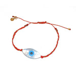 Bracelet cordon rouge doré et oeil nacre