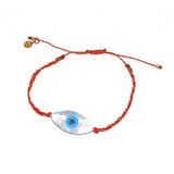 Bracelet cordon rouge doré et oeil nacre