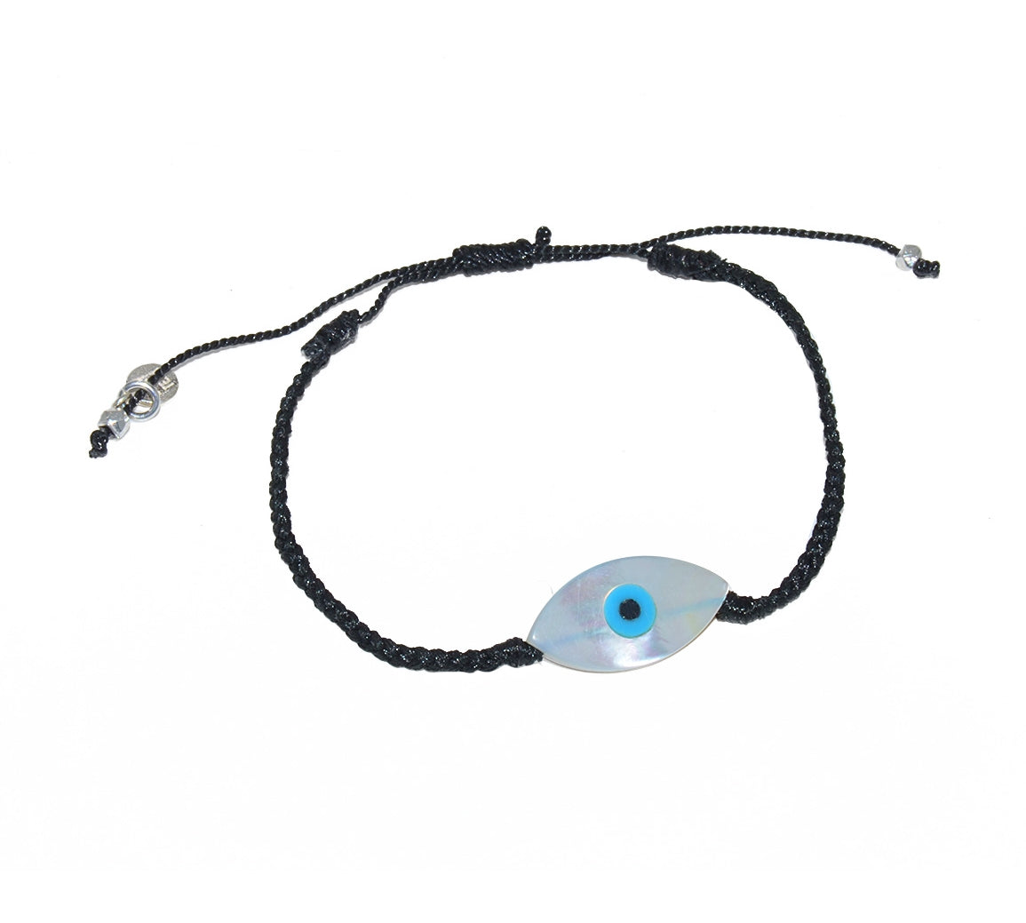 Bracelet cordon noir et oeil nacre