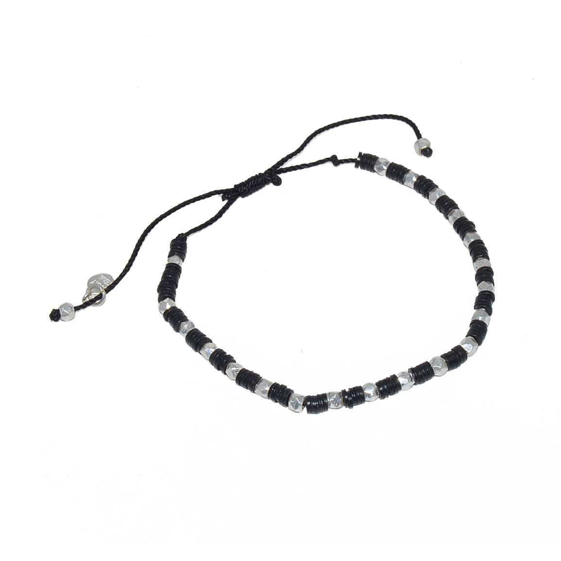 Bracelet vinyle noir disques argent