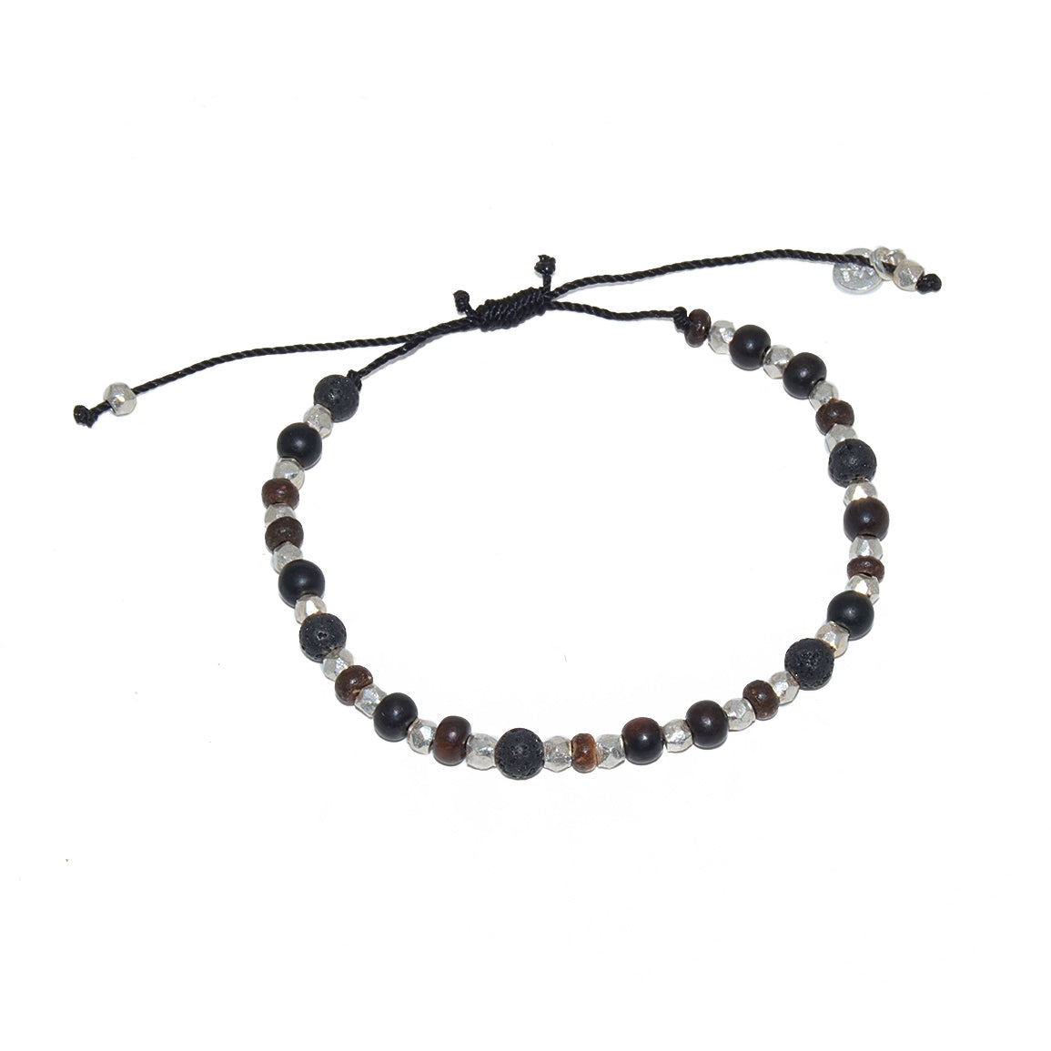 Bracelet perles bois lave et argent 925