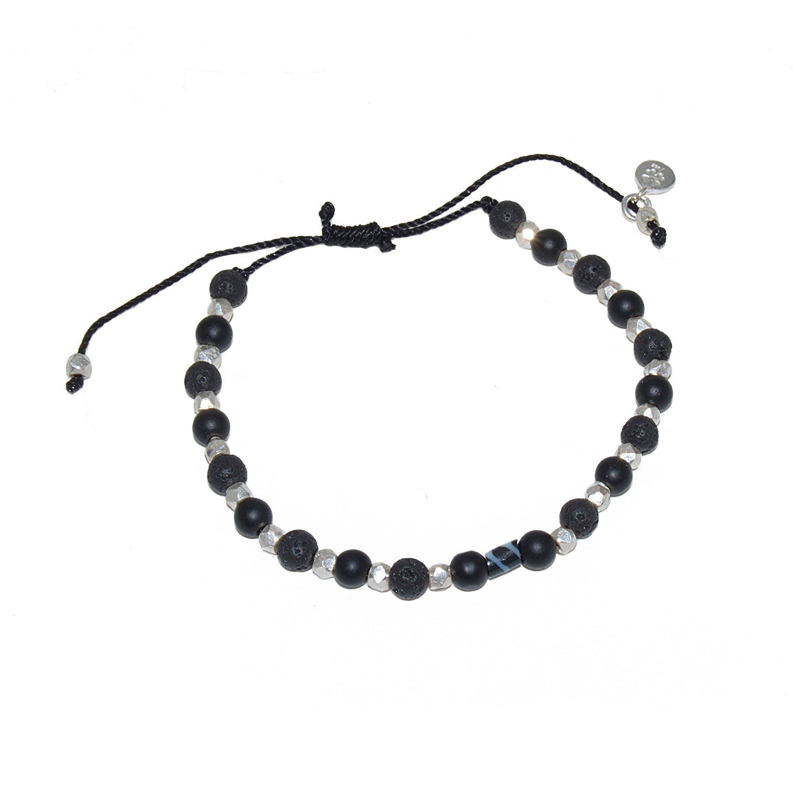Bracelet perles agathe lave et argent 925