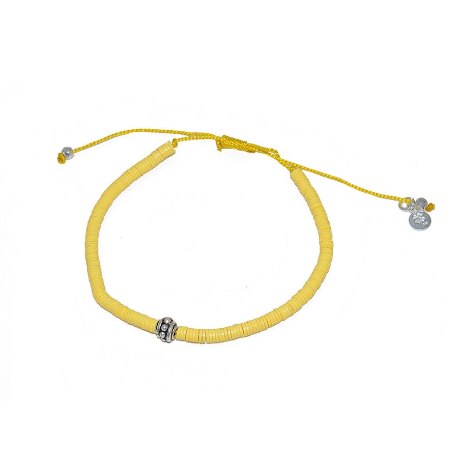 Bracelet vinyle jaune et perle bohà¨me argent 925
