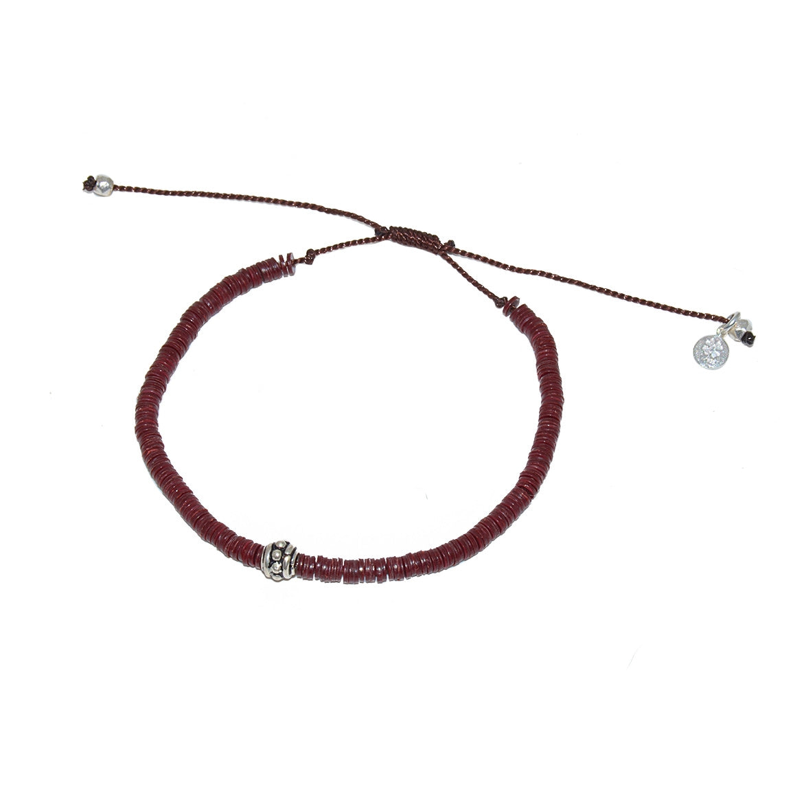 Bracelet vinyle pourpre et perle bohà¨me argent 925