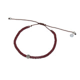Bracelet vinyle pourpre et perle bohà¨me argent 925