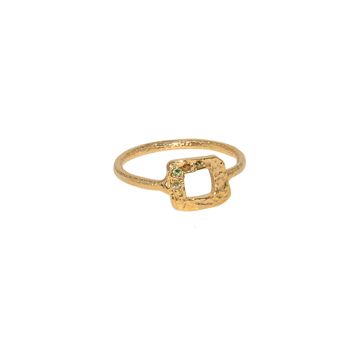 Bague dorée martelée et tourmaline