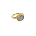 Bague dorée martelée pierre ovale et étoiles - 50 /