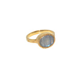Bague dorée martelée pierre ovale et étoiles - 50 /