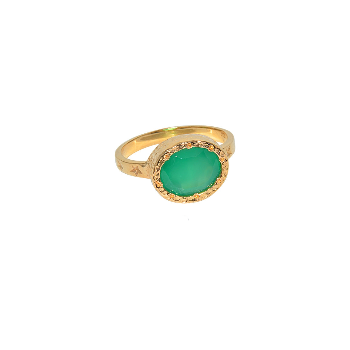 Bague dorée martelée pierre ovale et étoiles - 52 / ONYX
