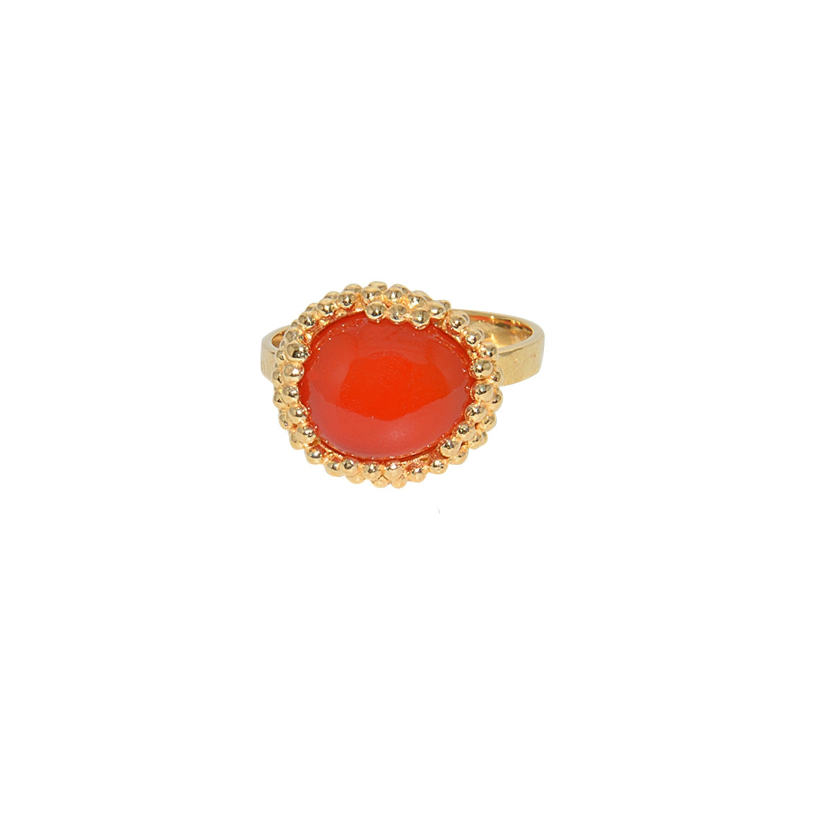Bague dorée pierre cabochon serti boules