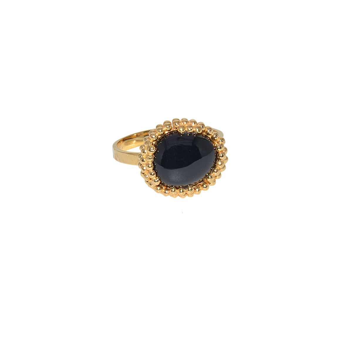 Bague dorée pierre cabochon serti boules