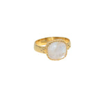 Bague dorée cabochon pierre - 50 / PIERRE DE LUNE