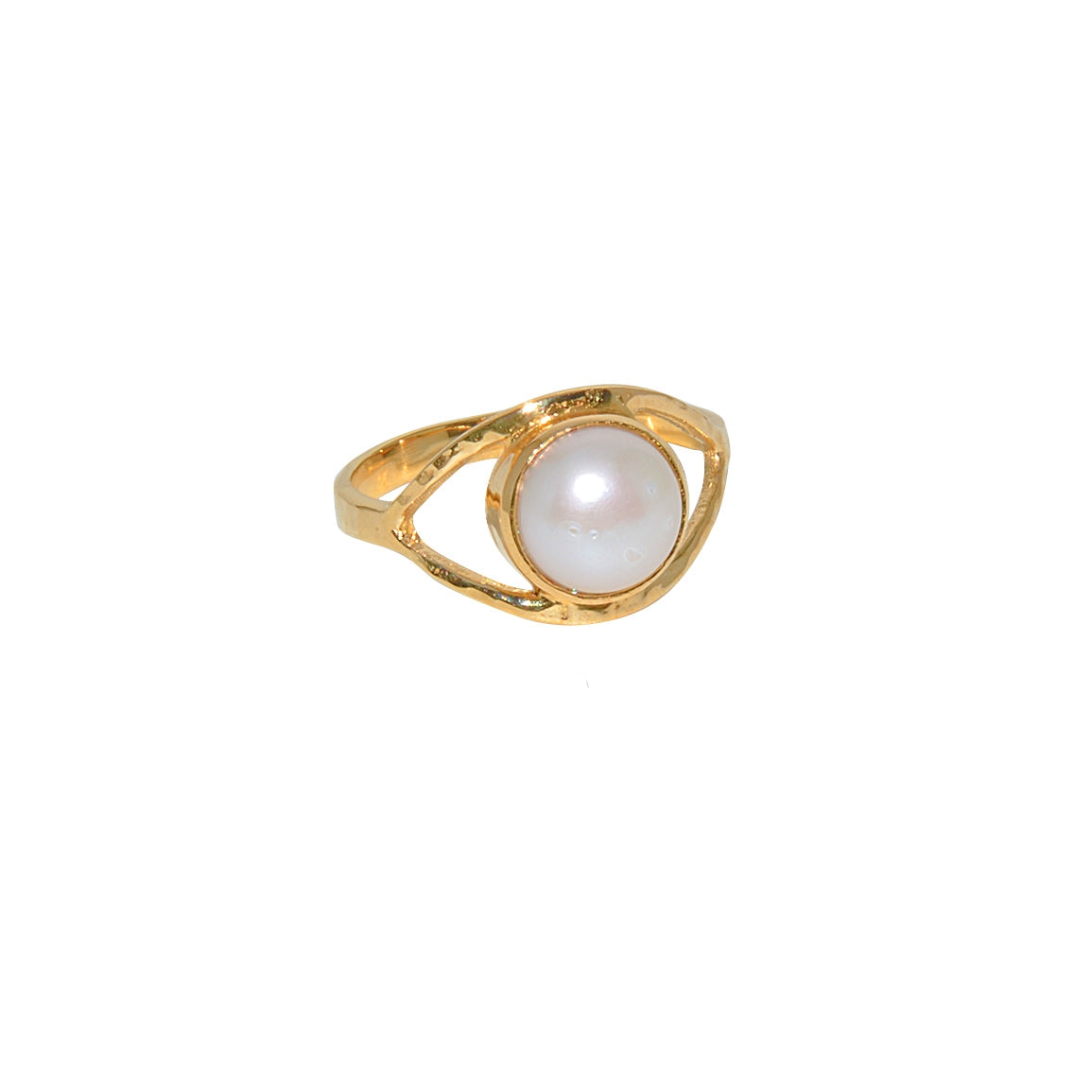 Bague dorée martelée et oeil pierre