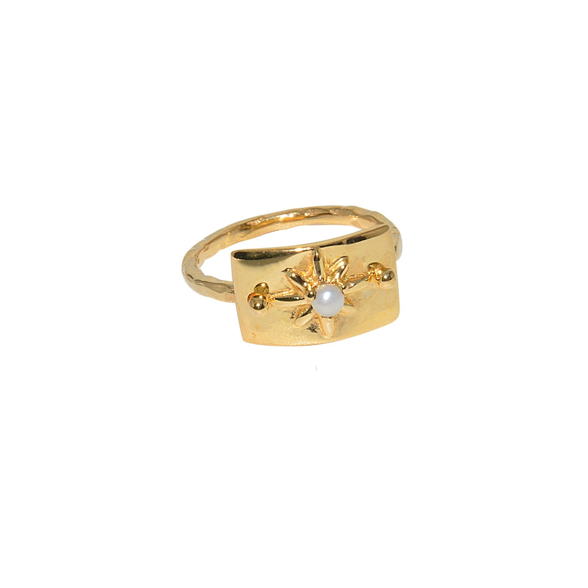 Bague plaque rose des vents dorée à l’or fin 18k - Bagues
