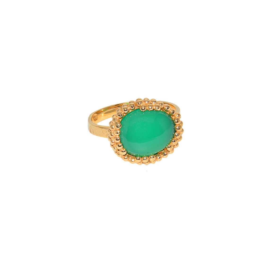 Bague dorée pierre cabochon serti boules