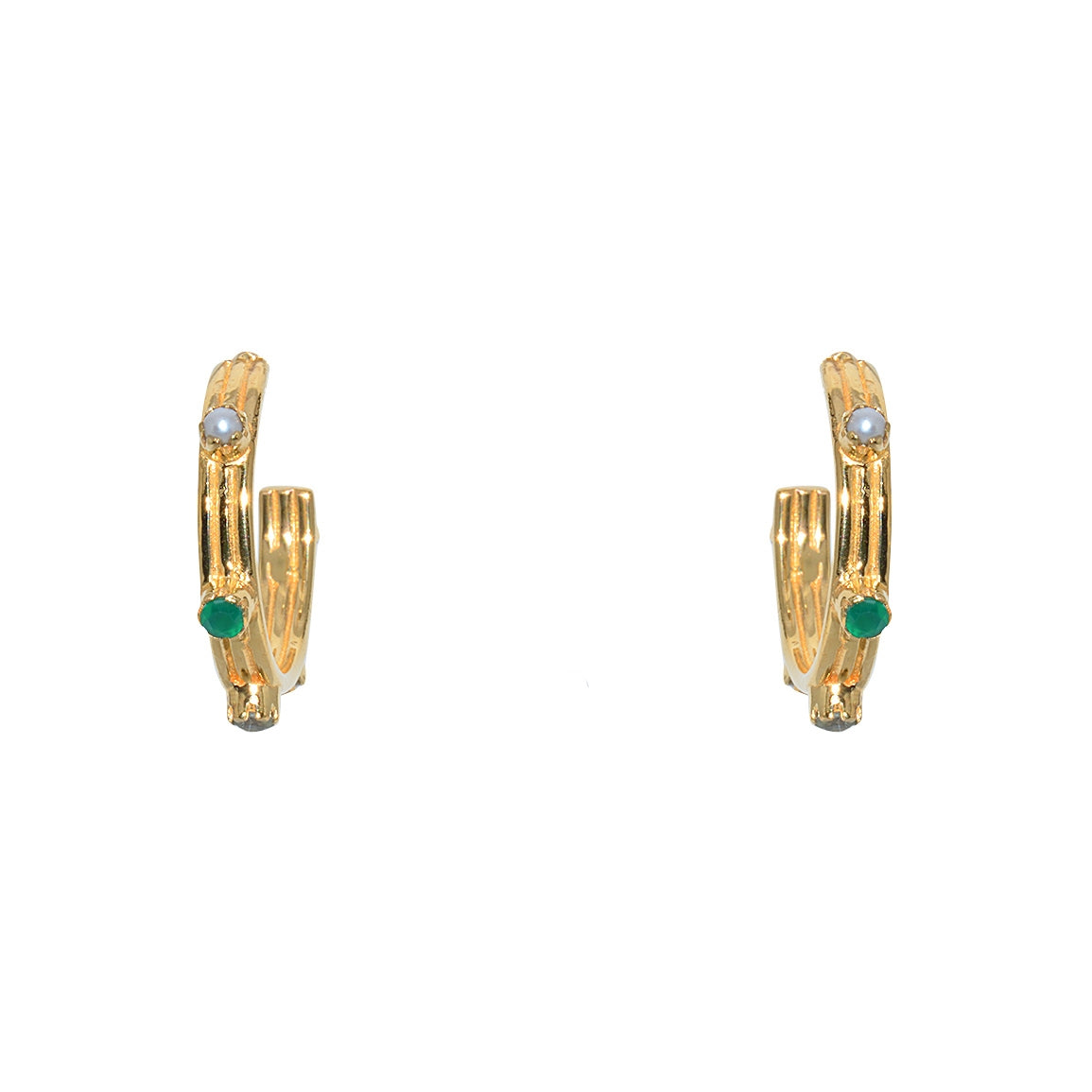 Créoles dorées striées multi pierres - ONYX VERTE - PREHNITE
