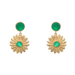 Boucles dorées fleur martelé et pierre