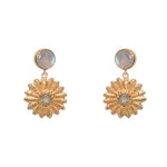 Boucles dorées fleur martelé et pierre - LABRADORITE