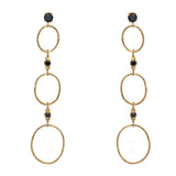 Boucles dorées anneaux martelés et pierre - ONYX NOIRE