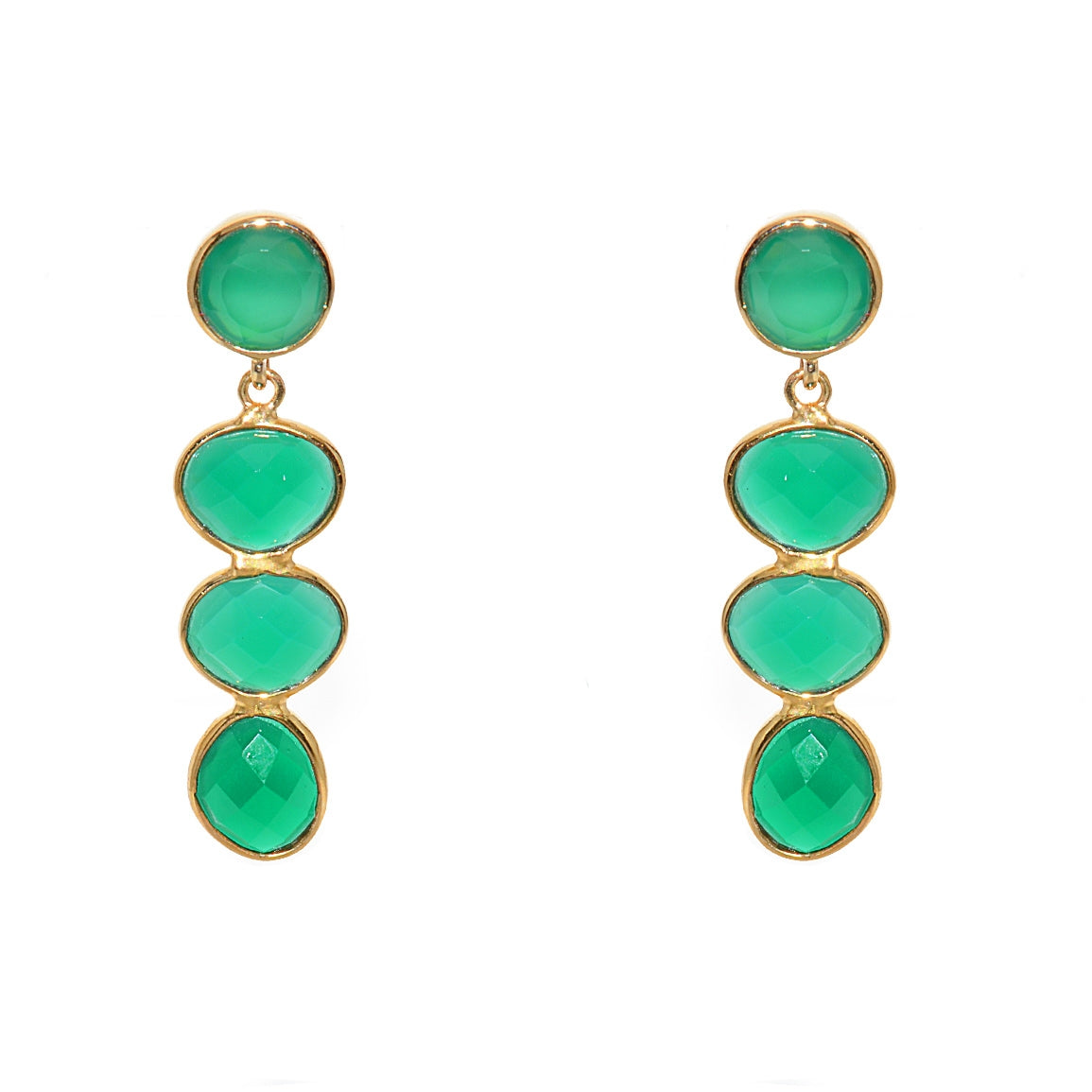 Boucles dorées 4 pierres facettées - ONYX VERTE
