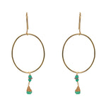 Boucles dorées et anneau et pierre goutte - ONYX VERTE
