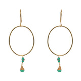Boucles dorées et anneau et pierre goutte - ONYX VERTE