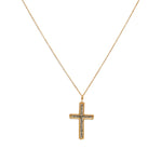 Sautoir doré pendentif croix et pierre - PYRITE GRISE
