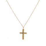 Sautoir doré pendentif croix et pierre - PYRITE GRISE