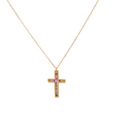 Sautoir doré pendentif croix et pierre
