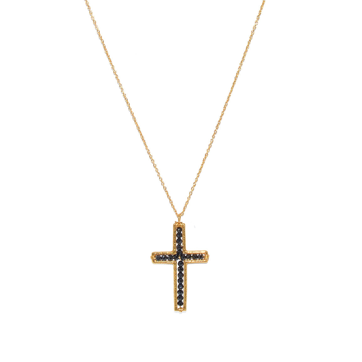 Sautoir doré pendentif croix et pierre