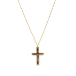 Sautoir doré pendentif croix et pierre