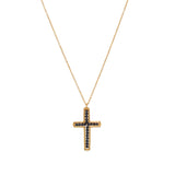 Sautoir doré pendentif croix et pierre