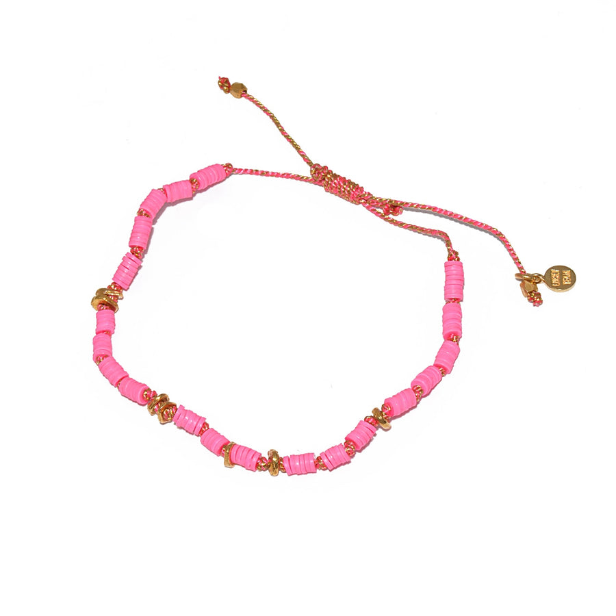 Bracelet vinyle rose et blanc et disques dorés