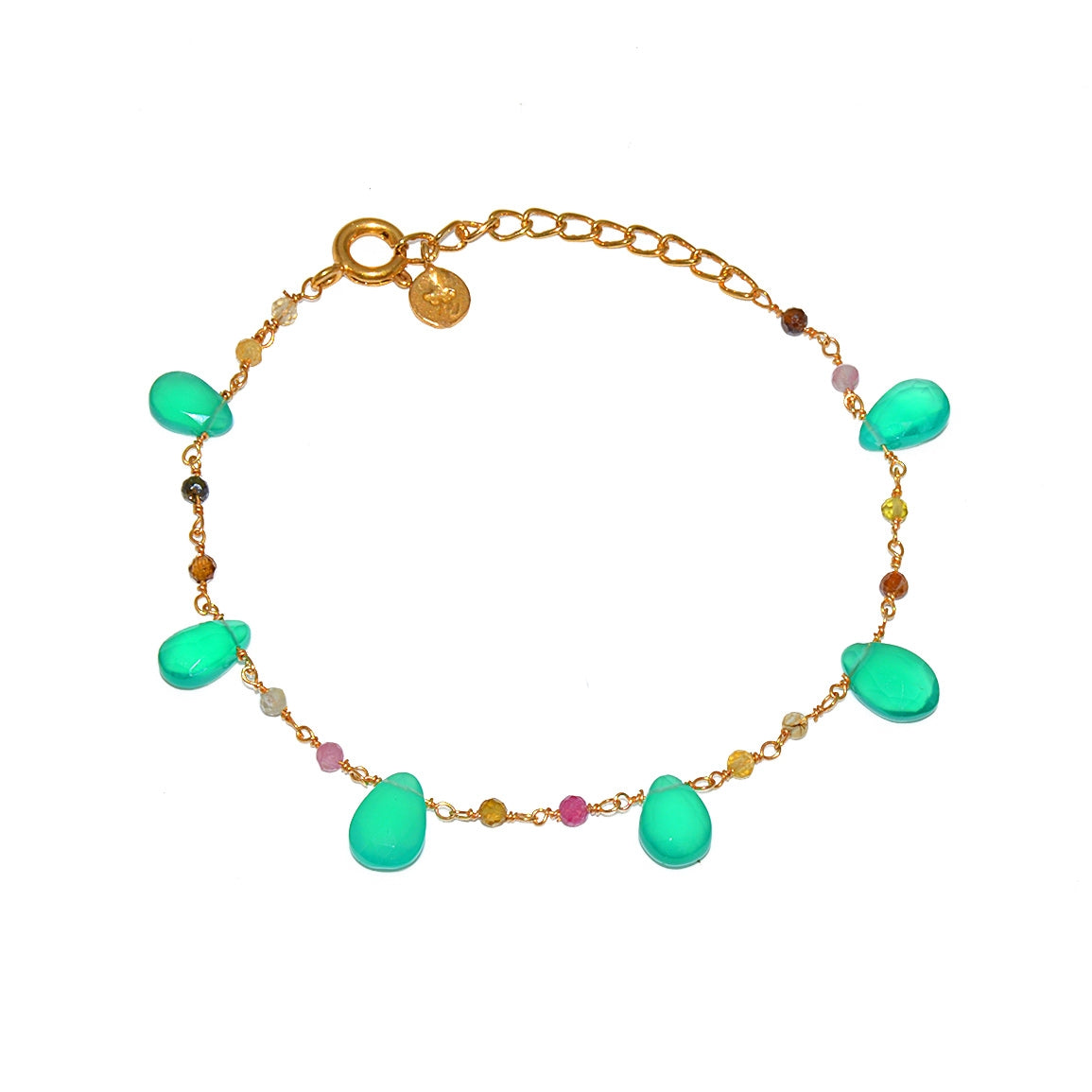 Bracelet doré gouttes pierres - ONYX VERTE