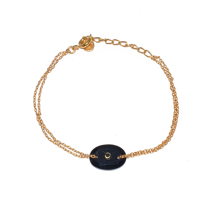 Bracelet doré double chaine onyx noire et zircon