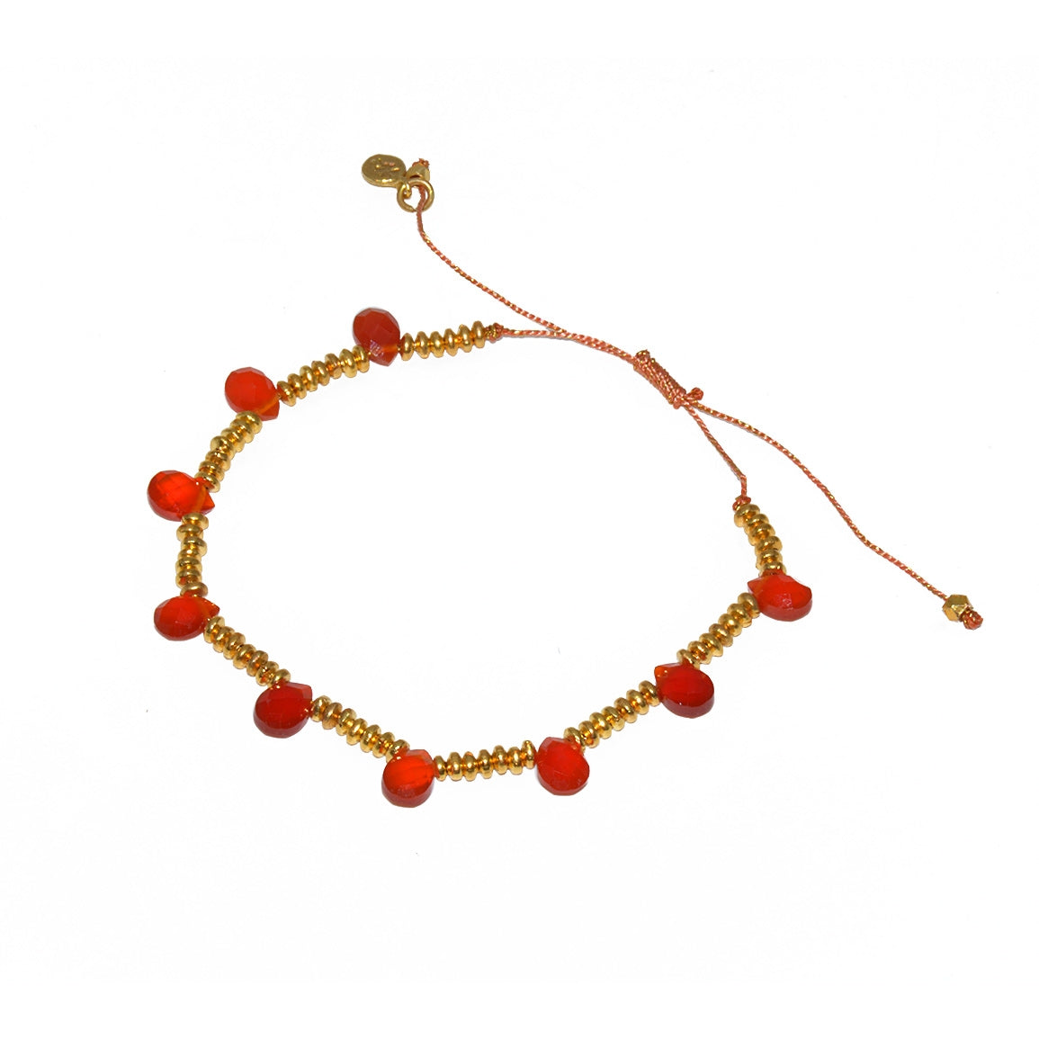 Bracelet cordon et pierres gouttes - ONYX ROUGE