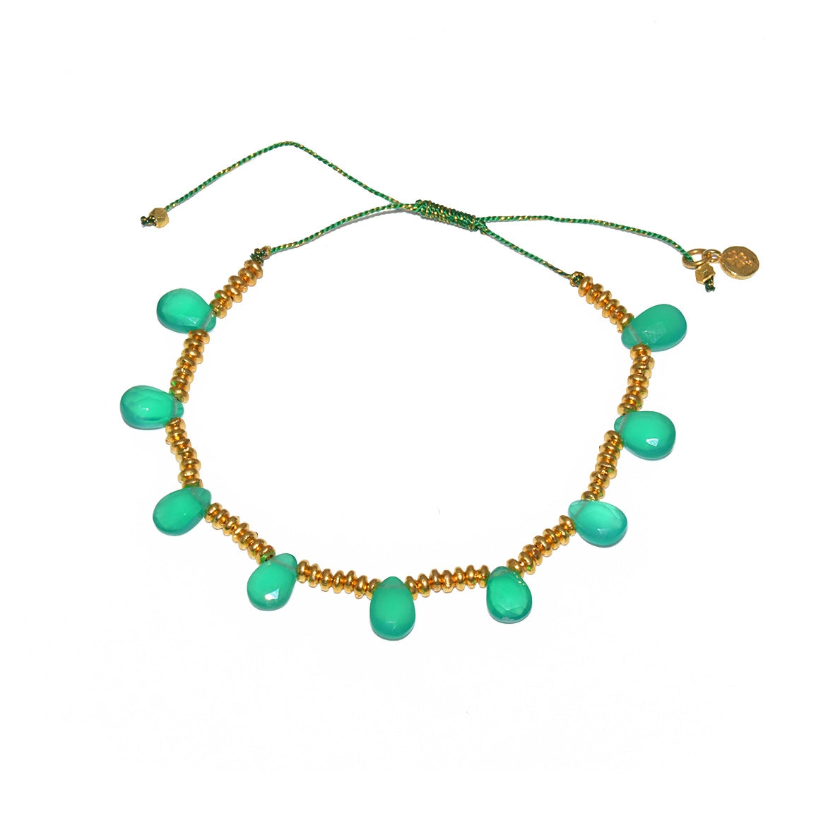 Bracelet cordon et pierres gouttes - ONYX VERTE