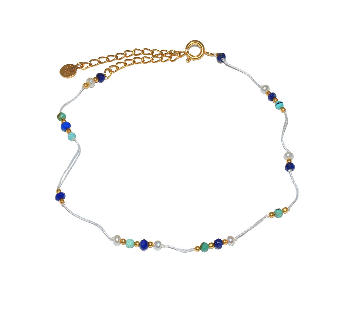 Chaine de cheville dorée et pierres - PERLE DE CULTURE -