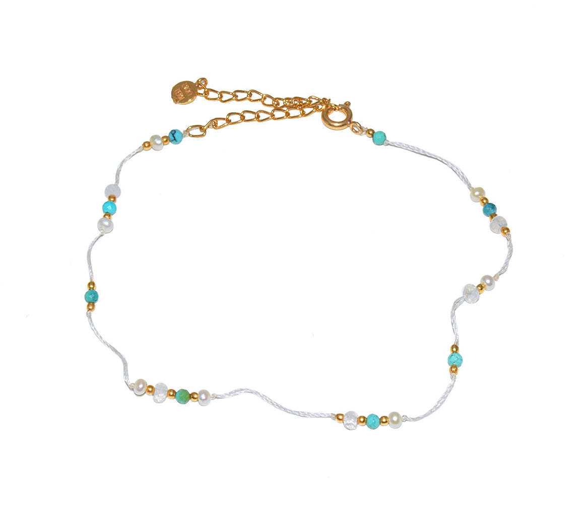 Chaine de cheville dorée et pierres - PERLE DE CULTURE -
