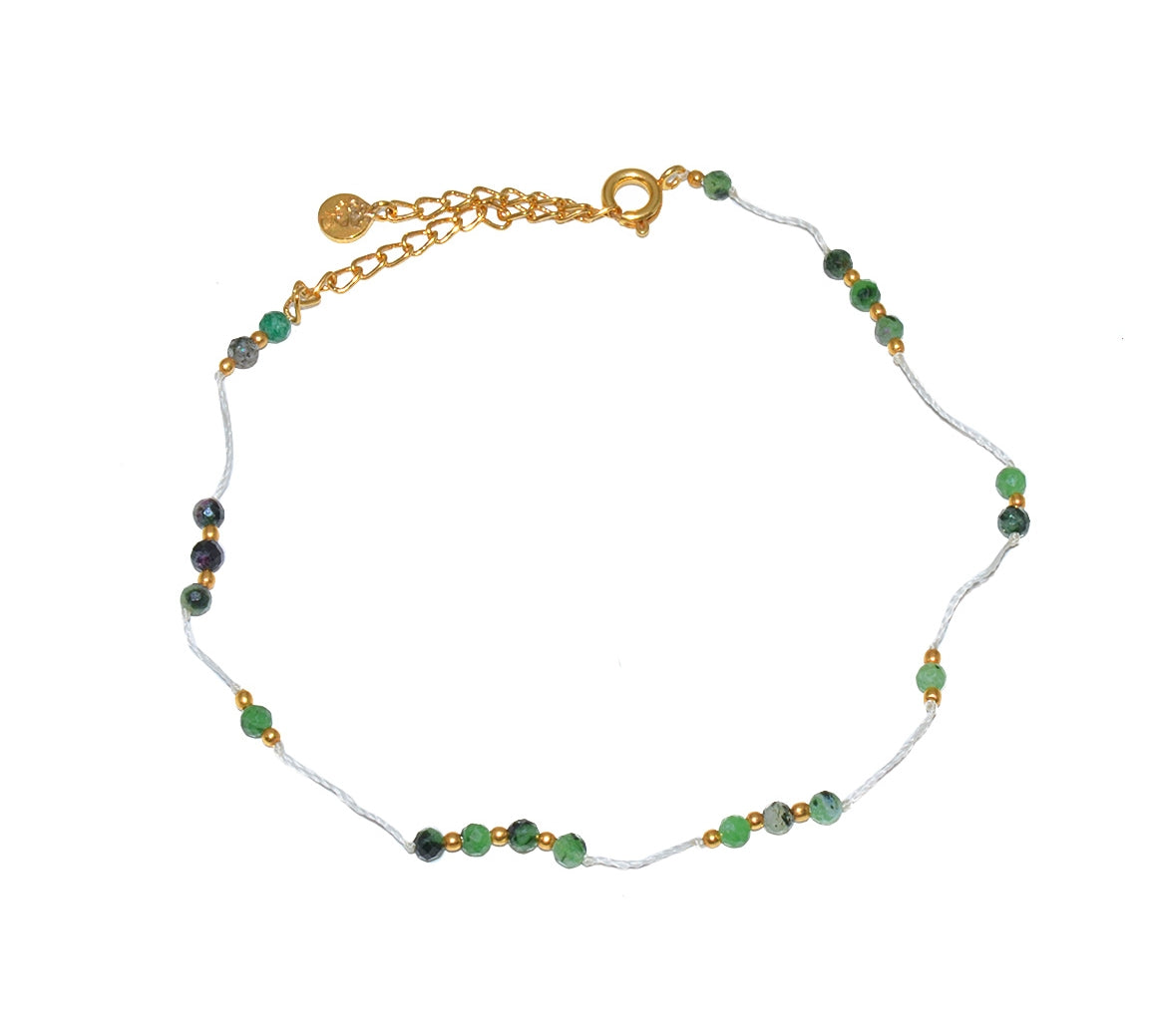Chaine de cheville dorée et pierres - RUBIS ZOISITE