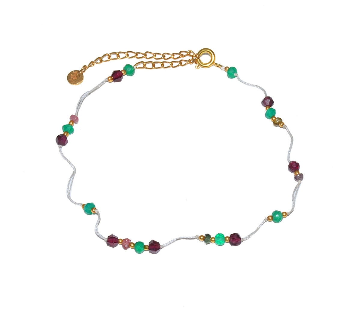 Chaine de cheville dorée et pierres - TOURMALINE - GRENAT -