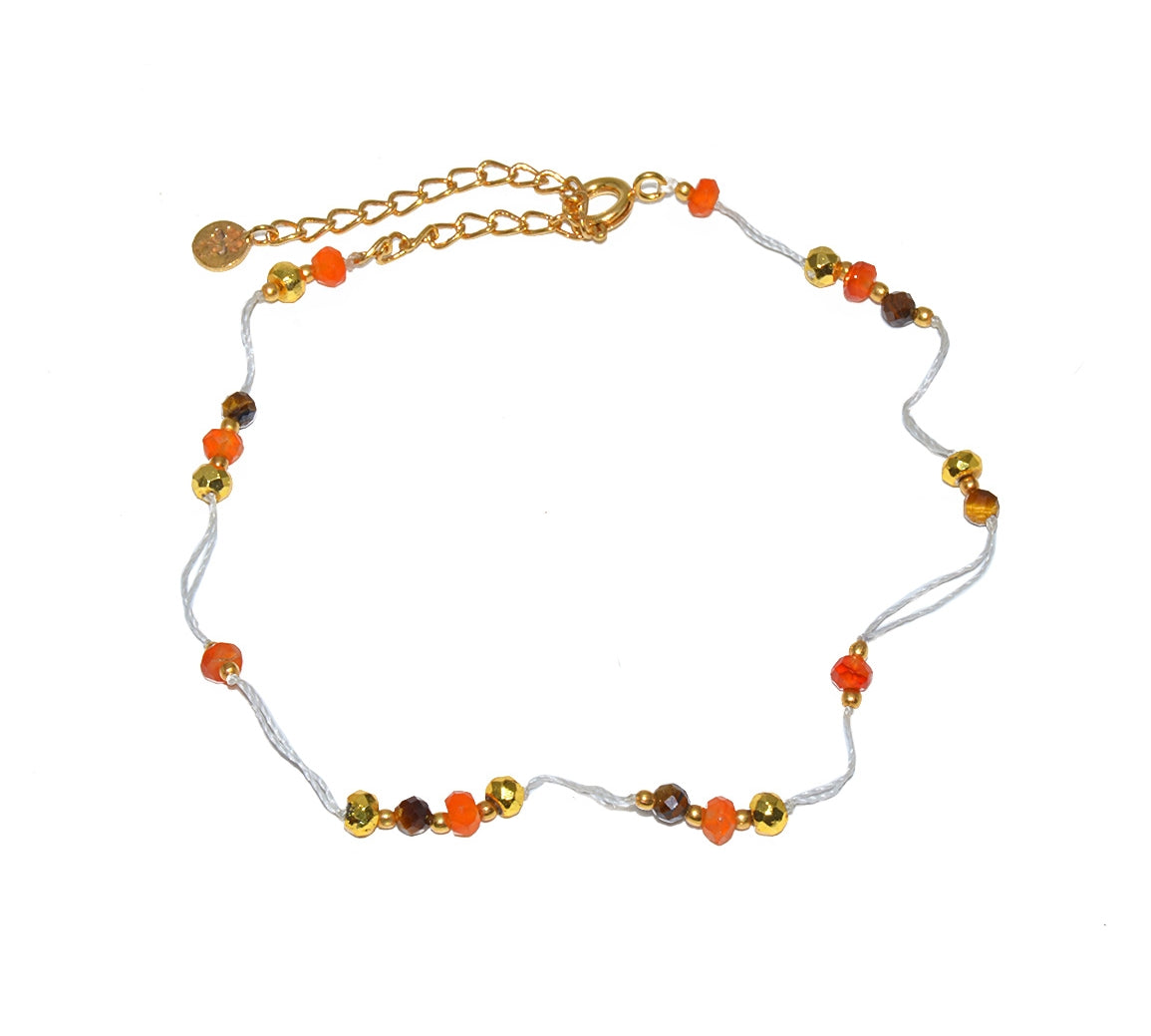 Chaine de cheville dorée et pierres - ONYX ROUGE - PYRITE -